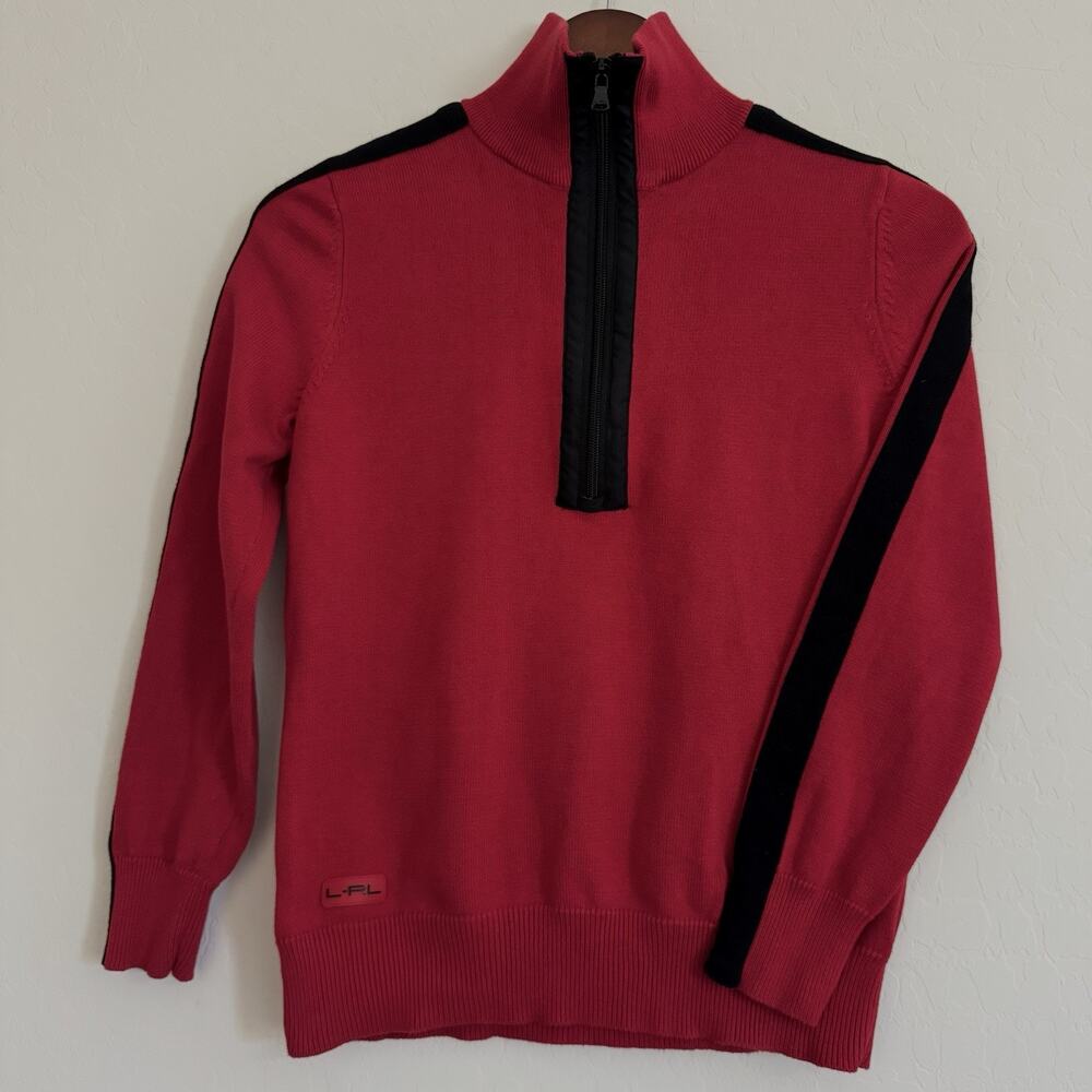 Lauren Ralph Lauren Womens 1/4 Zip Woven Sweater Red Size Medium Cotton Knit
